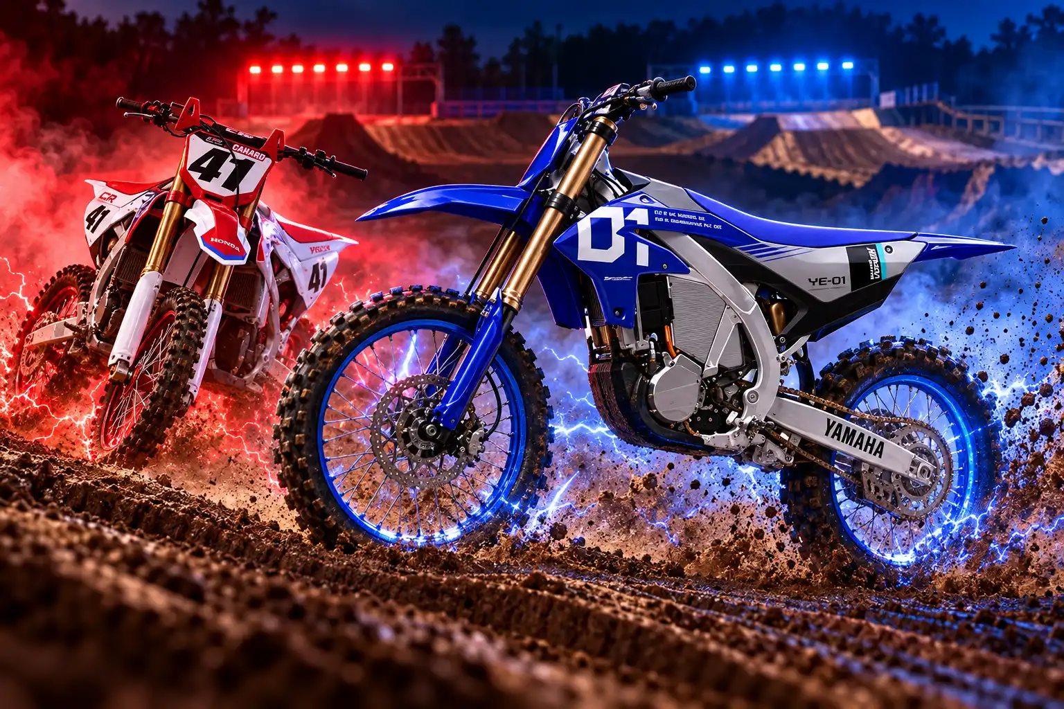Honda Yamaha EV motocross demo at MXoN Ernée